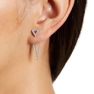 Adornia White Rhodium Plated Swarovski Crystal Accented Double Triangle Earrings